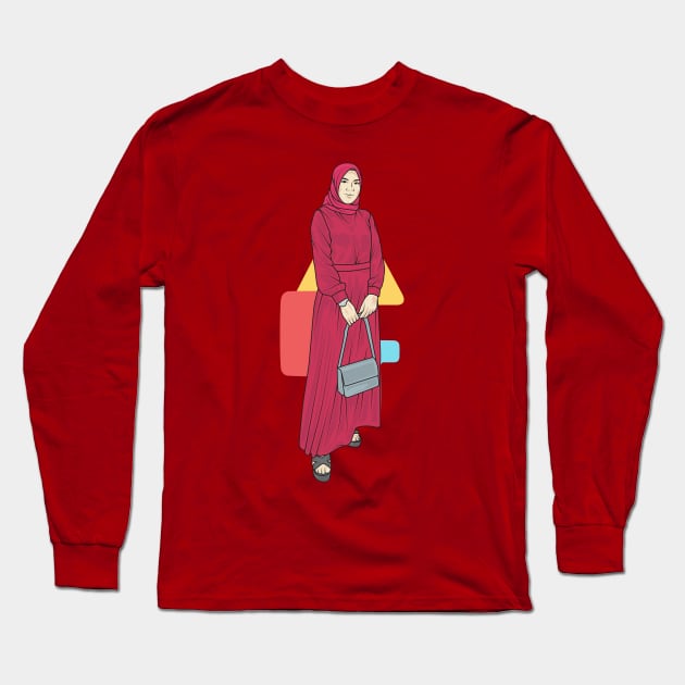 Hijab Girl Red Dress Long Sleeve T-Shirt by crissbahari